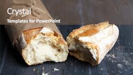  Presentation with wooden - Beautiful theme featuring broken bread - fresh baguette on wooden table backdrop and a coral colored foreground