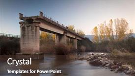  Presentation with broken bridge - PPT theme featuring broken bridge over a river background and a tawny brown colored foreground