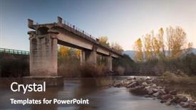  Presentation with broken bridge - Amazing slide deck having broken bridge over a river in autumn backdrop and a tawny brown colored foreground