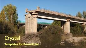  Presentation with broken bridge - Presentation theme consisting of broken bridge over a river background and a tawny brown colored foreground