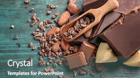  Presentation with cocoa - Beautiful PPT layouts featuring broken chocolate pieces and cocoa nibs in scoop on color background backdrop and a ocean colored foreground