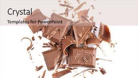  Presentation with chocolate - Cool new slide set with broken chocolate pieces and shavings on white background backdrop and a soft green colored foreground