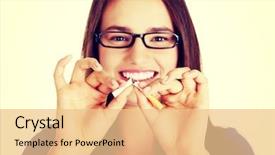  Presentation with stop smoking - Audience pleasing slides consisting of smoke unhealthy danger bad narcotic - young beautiful woman with broken backdrop and a lemonade colored foreground