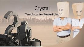  Presentation with faces - Amazing slide set having people with bag heads smiley backdrop and a mint green colored foreground