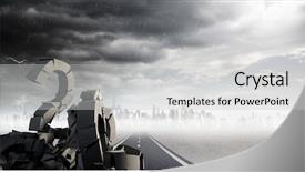  Presentation with cracked pavement concrete broken road - Audience pleasing PPT theme consisting of broken concrete stone with question backdrop and a light gray colored foreground