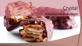  Presentation with candy - Slide set consisting of broken crispy candy bars isolated on white background and a coral colored foreground