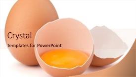  Presentation with broken egg - PPT theme featuring broken egg in eggshell half background and a coral colored foreground