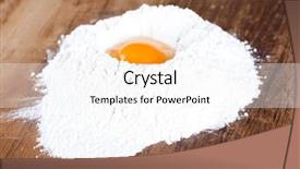  Presentation with broken egg - Audience pleasing slide set consisting of broken egg on flour on wooden table means for making bread backdrop and a white colored foreground