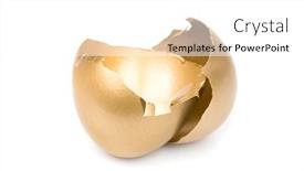  Presentation with eggshell - Amazing presentation design having broken-empty-golden-eggshell backdrop and a white colored foreground