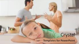  Presentation with sad girl - Beautiful PPT theme featuring broken family - angry couple arguing behind backdrop and a coral colored foreground