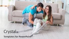  Presentation with supporting - PPT layouts with broken family - husband man supporting injured wife background and a light gray colored foreground