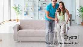  Presentation with supporting - Amazing theme having broken family - husband man supporting injured wife backdrop and a light gray colored foreground