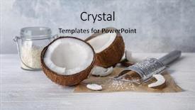  Presentation with coconut - PPT layouts having broken glass pieces - fresh and desiccated coconut background and a light blue colored foreground