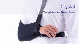  Presentation with medical splint broken bone hand - Theme with broken hand wearing an arm background and a sky blue colored foreground