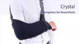  Presentation with medical splint broken bone hand - PPT layouts featuring broken hand wearing an arm background and a sky blue colored foreground