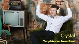  Presentation with broken home - Slide deck with broken home - happy man in big white background and a wine colored foreground