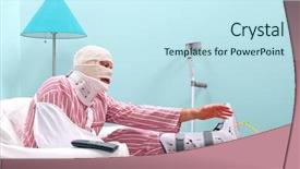  Presentation with broken home - Presentation design having broken home - photo of a injured man background and a cool aqua colored foreground