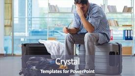  Presentation with vacation - Presentation design consisting of broken home - young man preparing for vacation background and a gray colored foreground