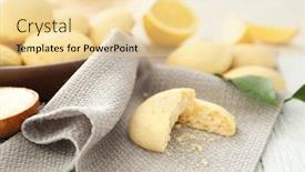 Presentation with flavor - Colorful PPT theme enhanced with broken homemade cookie with lemon flavor on napkin closeup backdrop and a blonde colored foreground