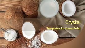  Presentation with coconut water - Colorful presentation design enhanced with broken jar - composition with fresh coconut water backdrop and a tawny brown colored foreground