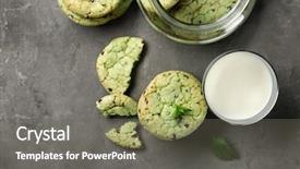  Presentation with chocolate chip cookies - PPT theme enhanced with broken jar - mint chocolate chip cookies background and a gray colored foreground