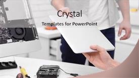  Presentation with multimedia service center - Slides enhanced with broken laptop in service center background and a light gray colored foreground