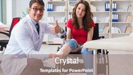  Presentation with patient check up tecnology - PPT layouts featuring broken leg - doctor and patient during check-up background and a coral colored foreground