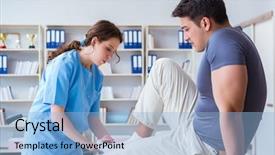  Presentation with injury - PPT theme having broken leg - doctor and patient during check-up background and a light blue colored foreground