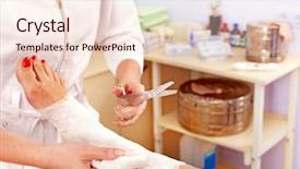  Presentation with bandaging - PPT layouts with broken leg - doctor bandaging foot patient background and a lemonade colored foreground