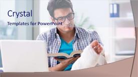  Presentation with home economics about food - Colorful slide set enhanced with broken leg - freelancer with foot injury working backdrop and a sky blue colored foreground