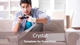  Presentation with injury - Beautiful presentation featuring broken leg - young student man with injury backdrop and a gray colored foreground