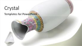  Presentation with craft - Amazing PPT theme having broken oriental flower vase lying backdrop and a white colored foreground