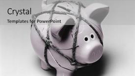  Presentation with piggy bank - Cool new slides with close-up of small flag saying wedding and composed on white veil with pearl necklace backdrop and a light gray colored foreground