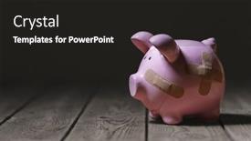  Presentation with economic - Audience pleasing presentation design consisting of broken-piggy-bank-with-band backdrop and a dark gray colored foreground
