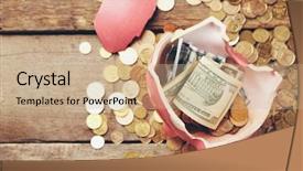  Presentation with piggy bank - Audience pleasing theme consisting of broken piggy bank with cash backdrop and a coral colored foreground