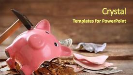  Presentation with cash - PPT theme having broken piggy bank with cash background and a tawny brown colored foreground