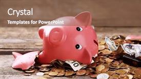 Presentation with piggy bank broken piggybank - PPT theme having broken piggy bank with cash background and a violet colored foreground