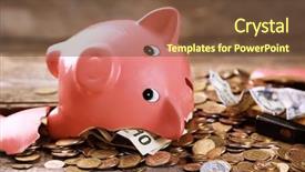  Presentation with piggy bank - Beautiful presentation theme featuring broken piggy bank with cash backdrop and a tawny brown colored foreground