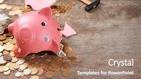  Presentation with piggy bank - Slides enhanced with broken piggy bank with cash background and a coral colored foreground