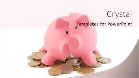  Presentation with piggy bank - Colorful PPT theme enhanced with broken-piggy-bank-with-coins backdrop and a lemonade colored foreground