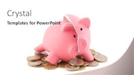  Presentation with piggy bank - Presentation design enhanced with broken-piggy-bank-with-coins background and a white colored foreground