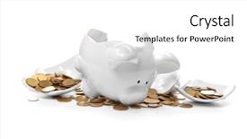  Presentation with piggy bank broken piggybank - Presentation design having broken piggy bank with money background and a white colored foreground