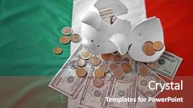  Presentation with piggy bank - Theme consisting of broken piggy bank with money background and a tawny brown colored foreground