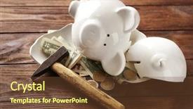  Presentation with piggy bank broken piggybank - Colorful slide deck enhanced with broken piggy bank with money backdrop and a tawny brown colored foreground