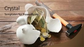  Presentation with piggy bank - Beautiful theme featuring broken piggy bank with money backdrop and a coral colored foreground