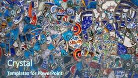  Presentation with broken wall - PPT layouts enhanced with broken plate colorful debris mosaic background and a ocean colored foreground