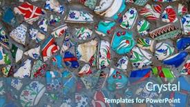  Presentation with broken wall - PPT theme enhanced with broken plate colorful debris mosaic background and a ocean colored foreground