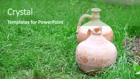  Presentation with clay - PPT theme consisting of broken pot - old clay jugs on green background and a forest green colored foreground