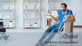  Presentation with surgery and ethics - Cool new PPT theme with broken puzzle - young man recovering after surgery backdrop and a light blue colored foreground