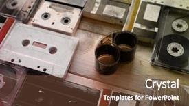  Presentation with audio analoge tape master - PPT layouts enhanced with broken record - collection of retro audio tapes background and a  colored foreground